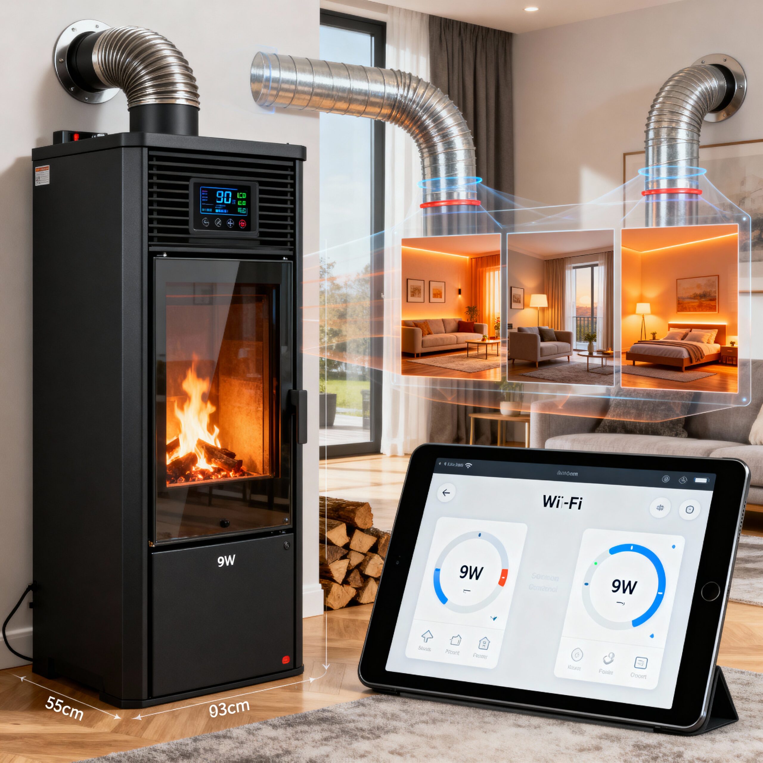 Stufa a pellet 9 kW Canalizzabile - 3 Locali